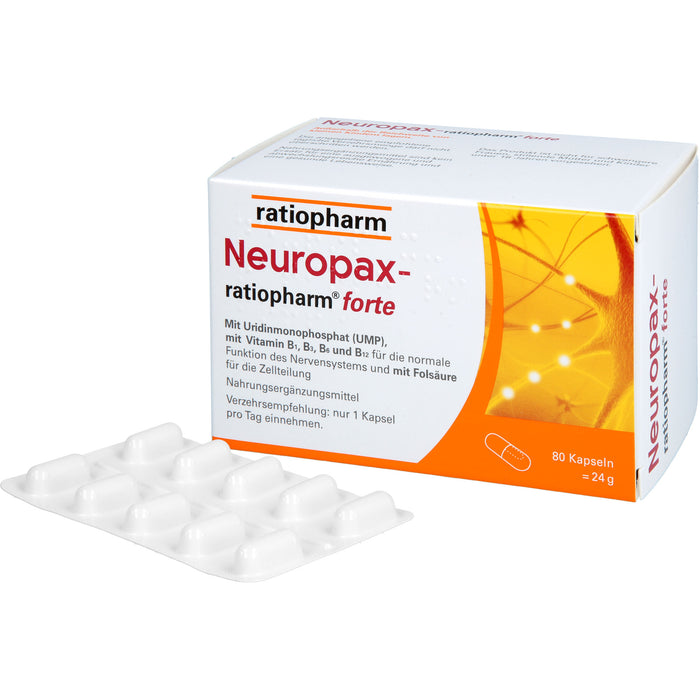 Neuropax-ratiopharm forte Kapseln mit Uridinmonophosphat (UMP), Vitamin B12 und Folsäure zur Unterstützung der Nervenregeneration, 80 St. Kapseln