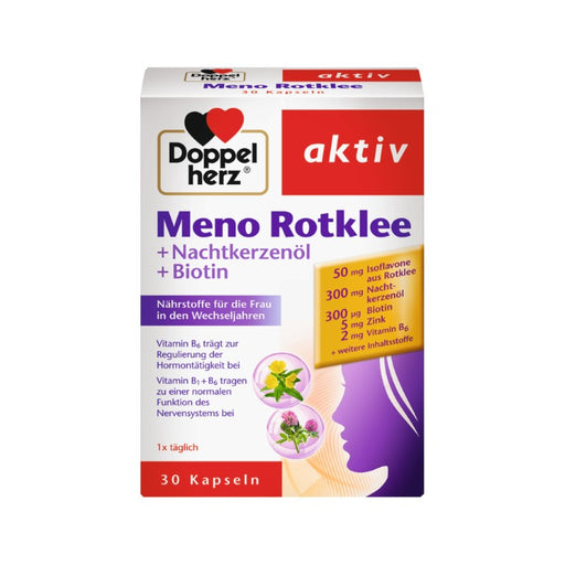 Doppelherz aktiv Meno Rotklee + Nachtkerzenöl + Biotin Kapseln für Frauen in den Wechseljahren, 30 St. Kapseln