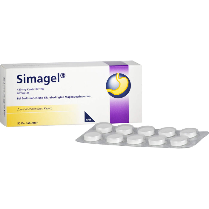 Simagel 430 mg Kautabletten bei Sodbrennen und säurebedingten Magenbeschwerden, 50 St. Tabletten