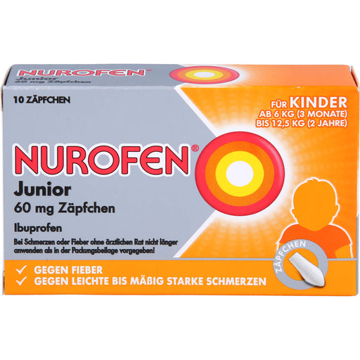 Nurofen Junior 60 mg Zäpfchen bei Fieber & Schmerzen ab 3 Monaten, 10 St. Zäpfchen