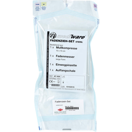 Mediware Fadenzieh Set steril mit Trennmesser Pinzette und Tupfer, 1 St. Set