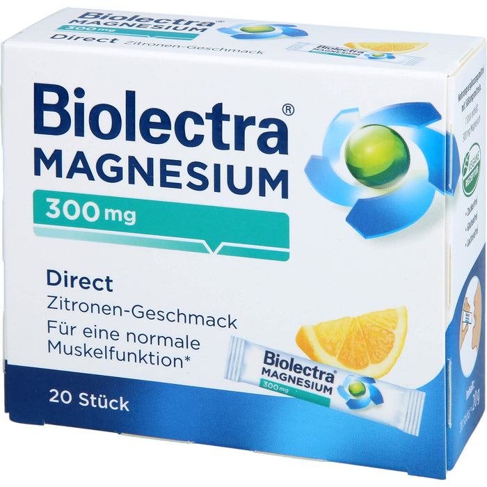Biolectra Magnesium 300 mg direct Zitronengeschmack Pellets in Sticks, 20 pcs. Sachets