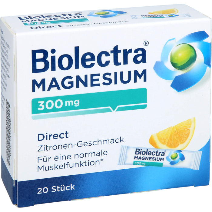 Biolectra Magnesium 300 mg direct Zitronengeschmack Pellets in Sticks, 20 pcs. Sachets