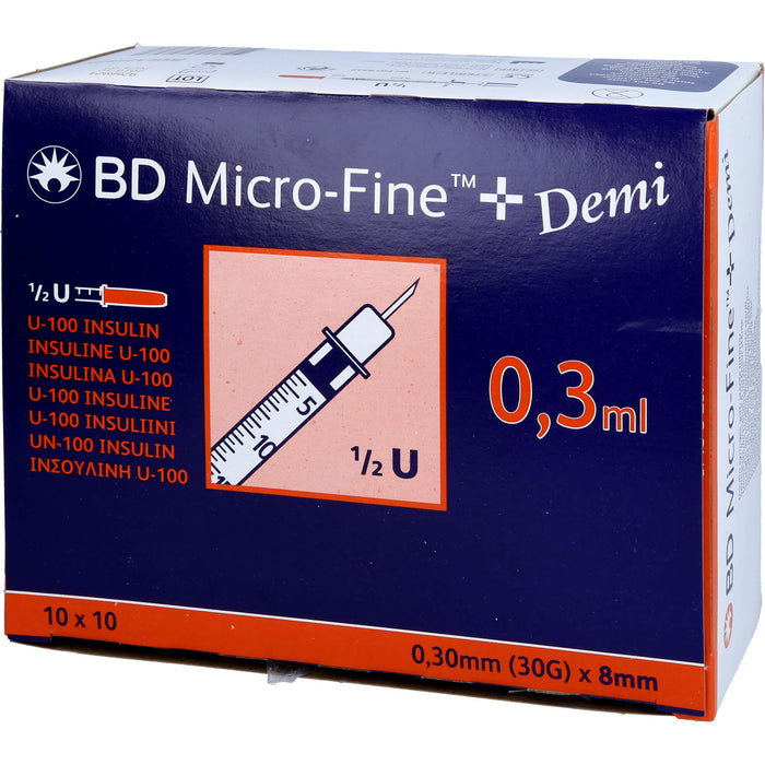BD Micro-Fine+ U100 Demi 0,3x8mm, 100 St. Spritzen