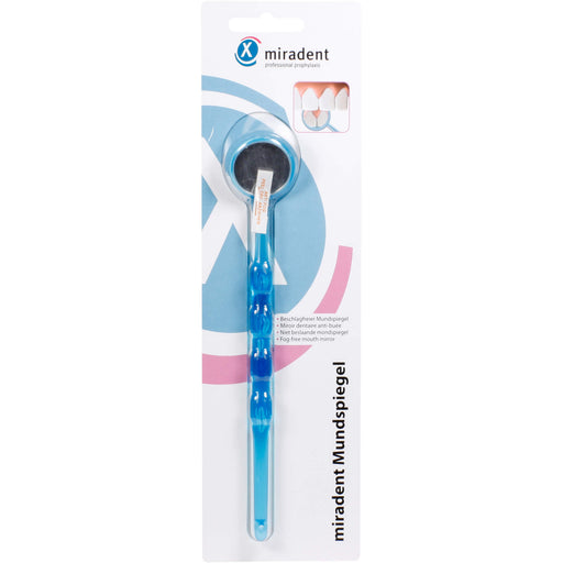 Miradent Mundspiegel blau transparent, 1 St. Vorrichtung