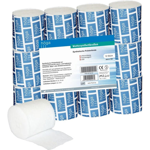 Höga Wattesynthetikrollen 3 m x 8 cm synthetische Polsterbinde, 12 St. Binde