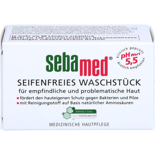 Sebamed seifenfreies Waschstück mit Vitamin E für empfindliche Haut für eine sanfte porentiefe Reinigung, 50 g Körperpflege