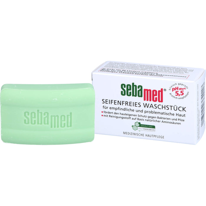 Sebamed seifenfreies Waschstück mit Vitamin E für empfindliche Haut für eine sanfte porentiefe Reinigung, 50 g Körperpflege