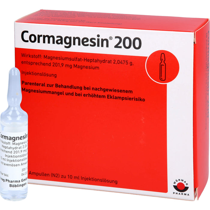 Wörwag Cormagnesin 200 Injektionslösung zur Therapie eines Magnesiummangels, 10 St. Ampullen