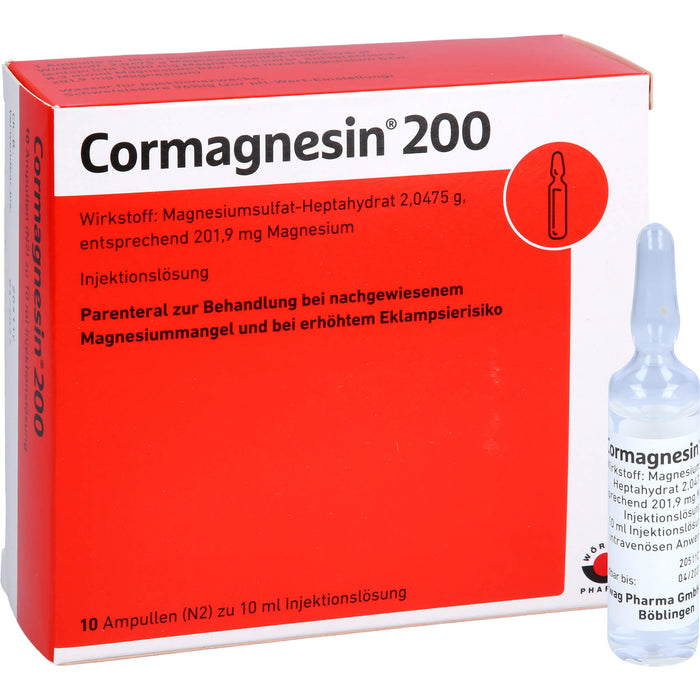 Wörwag Cormagnesin 200 Injektionslösung zur Therapie eines Magnesiummangels, 10 St. Ampullen