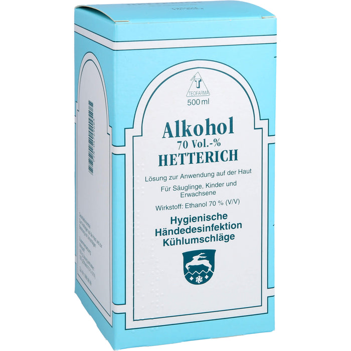 HETTERICH Alkohol 70 Vol.-% Lösung zur hygienischen Händedesinfektion, 500 ml Lösung