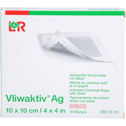 Vliwaktiv AG Aktivkohle-Wundverband, Tamponade mit Silber, 10 St TPO