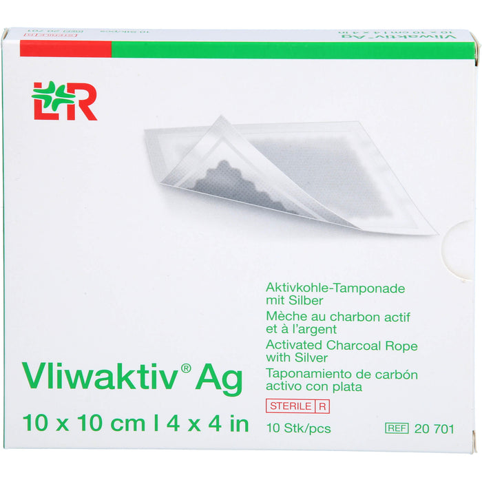 Vliwaktiv AG Aktivkohle-Wundverband, Tamponade mit Silber, 10 St TPO