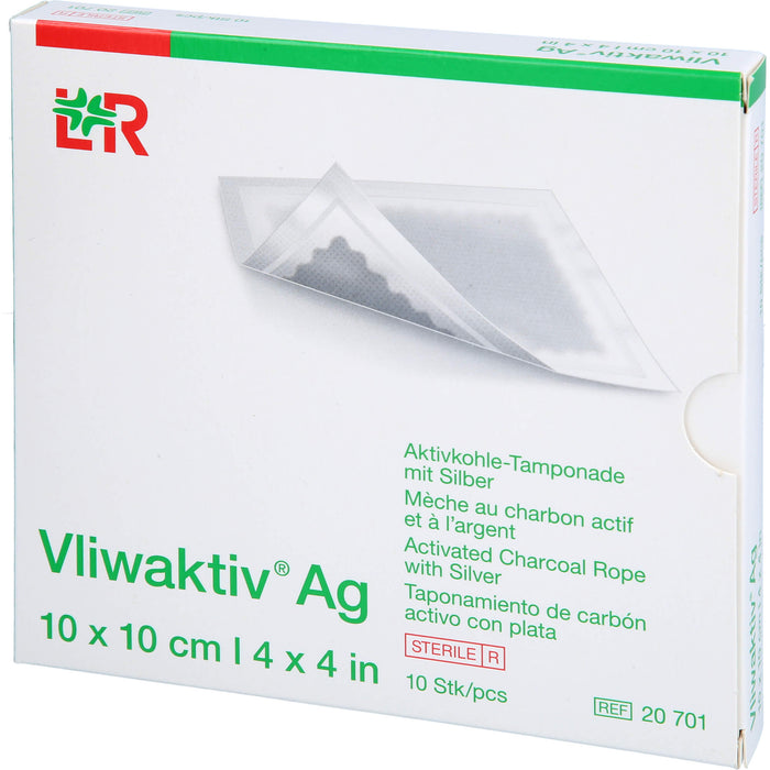 Vliwaktiv AG Aktivkohle-Wundverband, Tamponade mit Silber, 10 St TPO