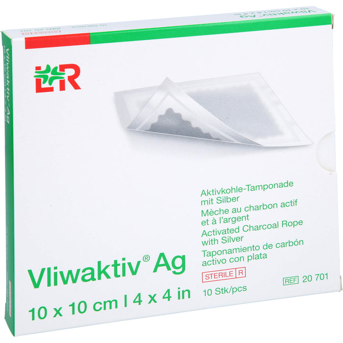 Vliwaktiv AG Aktivkohle-Wundverband, Tamponade mit Silber, 10 St TPO