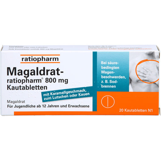 Magaldrat-ratiopharm 800 mg Kautabletten bei säurebedingten Magenschmerzen und Sodbrennen, 20 St. Tabletten