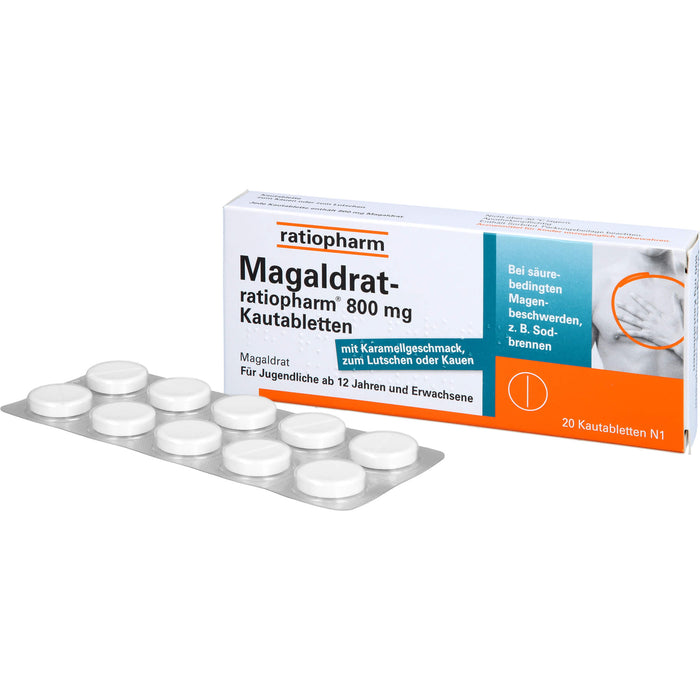 Magaldrat-ratiopharm 800 mg Kautabletten bei säurebedingten Magenschmerzen und Sodbrennen, 20 St. Tabletten
