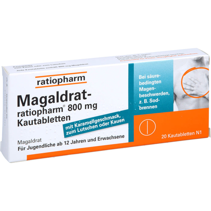 Magaldrat-ratiopharm 800 mg Kautabletten bei säurebedingten Magenschmerzen und Sodbrennen, 20 St. Tabletten