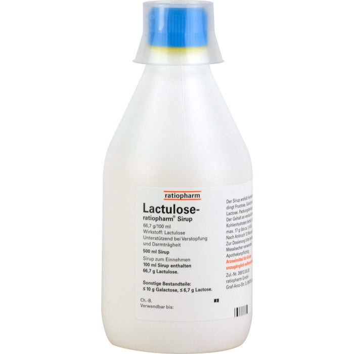 Lactulose-ratiopharm Sirup unterstützend bei Verstopfung und Darmträgheit, 500 ml Lösung