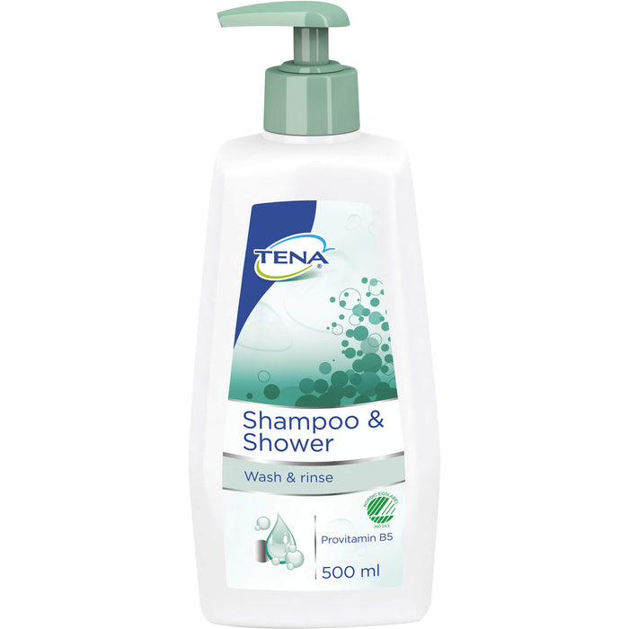 TENA Shampoo & Shower Reinigungsgel und pflegendes Shampoo in einem, speziell für ältere Menschen, 500 ml Shampoo