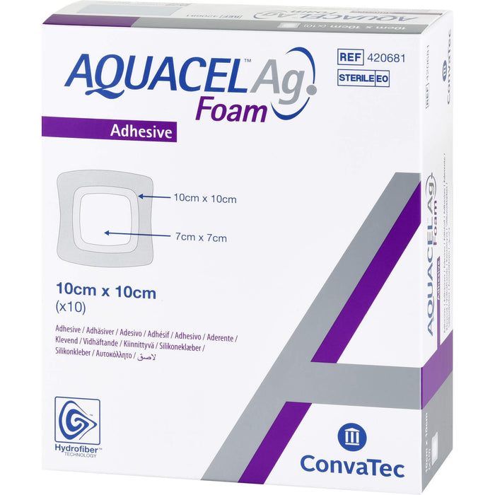 AQUACEL Ag Foam adhäsiv 10x10cm, 10 St VER