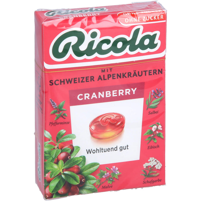 Ricola Schweizer Kräuterbonbons Box Cranberry ohne Zucker, 50 g Bonbons