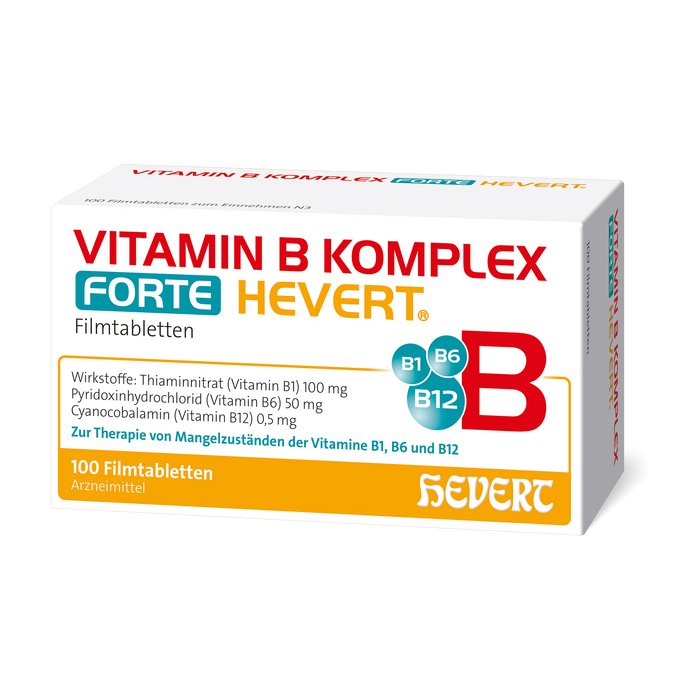 Vitamin B Komplex forte Hevert zur Therapie nachgewiesener Mangelzustände der Vitamine B1, B6 und B12, 100 St. Tabletten