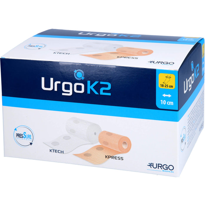 UrgoK2 zweilagiger Kompressionsverband mit Druckindikator Knöchelumfang 18 - 25 cm 10 cm breit, 1 St. Binde