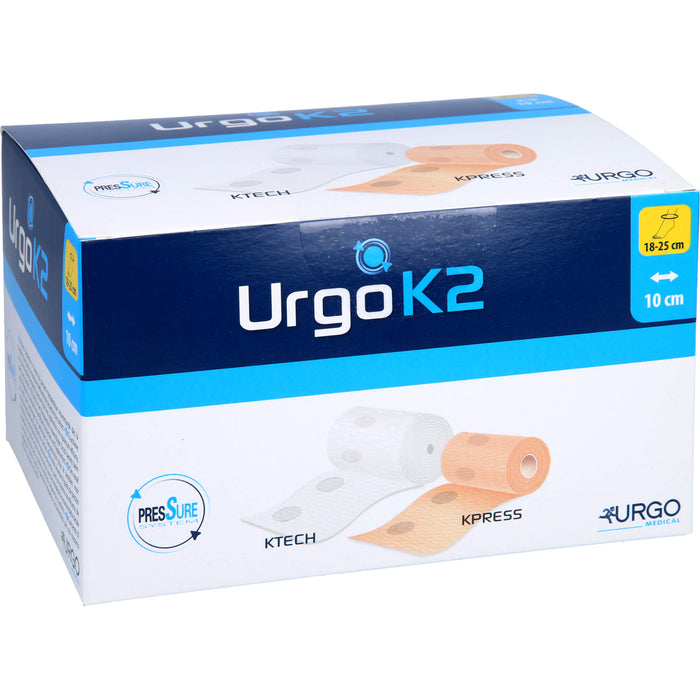 UrgoK2 zweilagiger Kompressionsverband mit Druckindikator Knöchelumfang 18 - 25 cm 10 cm breit, 1 St. Binde