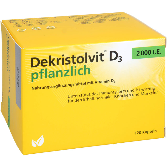 Dekristolvit D3 2000 I.E pflanzliche Kapseln unterstützt das Immunsystem und  den Erhalt normaler Knochen und Muskeln, 120 St. Kapseln