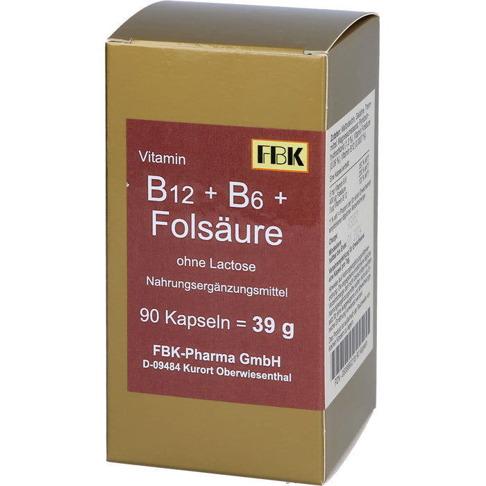 FBK B12 + B6 + Folsäure ohne Lactose Kapseln, 90 St. Kapseln