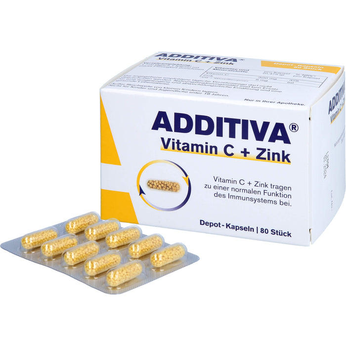 ADDITIVA Vitamin C + Zink Depotkapseln für eine normale Funktion des Immunsystems, 80 St. Kapseln
