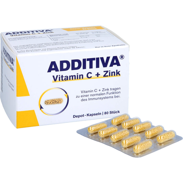 ADDITIVA Vitamin C + Zink Depotkapseln für eine normale Funktion des Immunsystems, 80 St. Kapseln