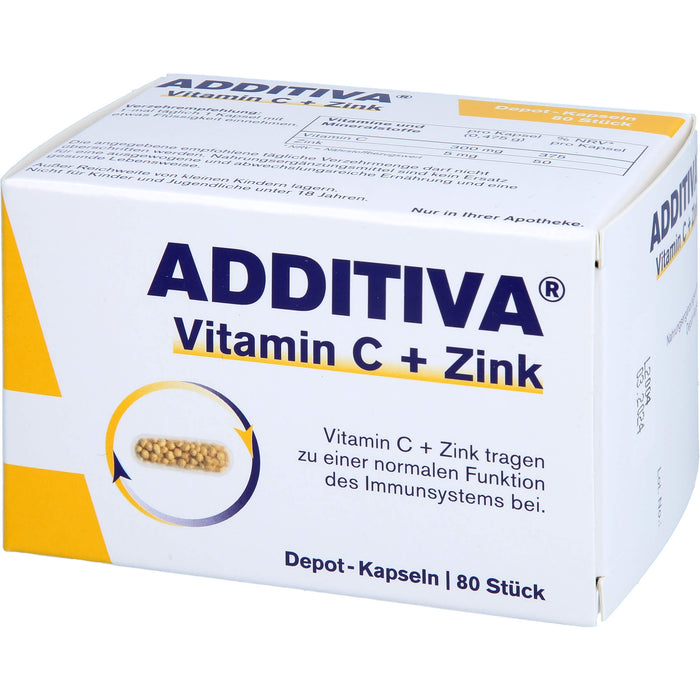 ADDITIVA Vitamin C + Zink Depotkapseln für eine normale Funktion des Immunsystems, 80 St. Kapseln