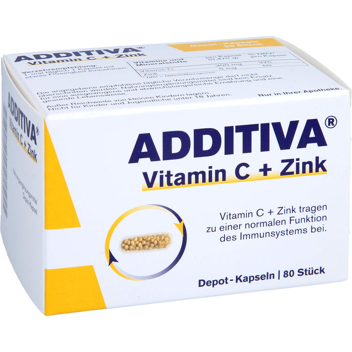 ADDITIVA Vitamin C + Zink Depotkapseln für eine normale Funktion des Immunsystems, 80 St. Kapseln