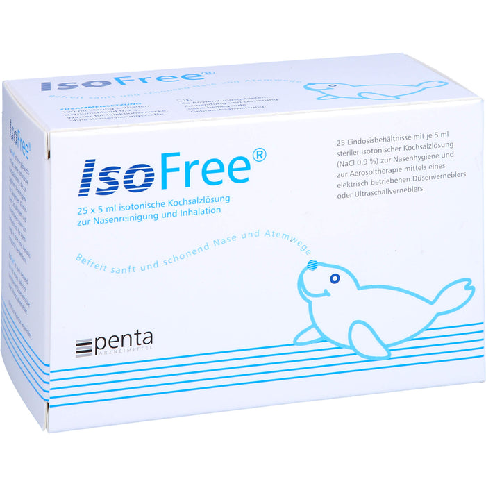 IsoFree sterile isotonische Kochsalzlösung zur Nasenreinigung und Inhalation, 25 St. Einzeldosispipetten