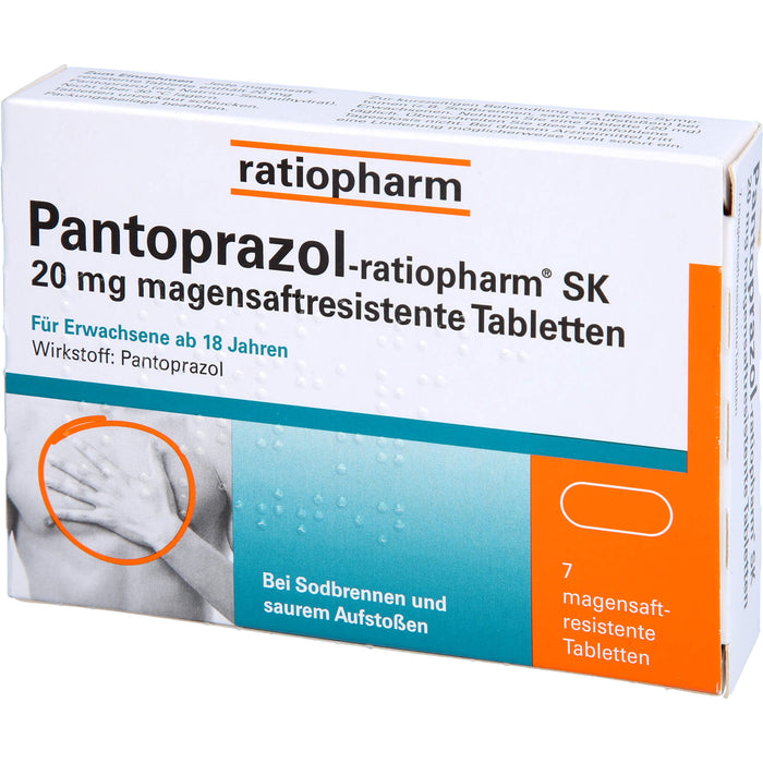 Pantoprazol-ratiopharm SK 20 mg Tabletten bei Sodbrennen, 7 St. Tabletten