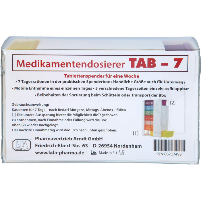 KDA Medikamentendosierer TAB-7 für 7 Tage mit je 3 Fächern, 1 St. Dosette