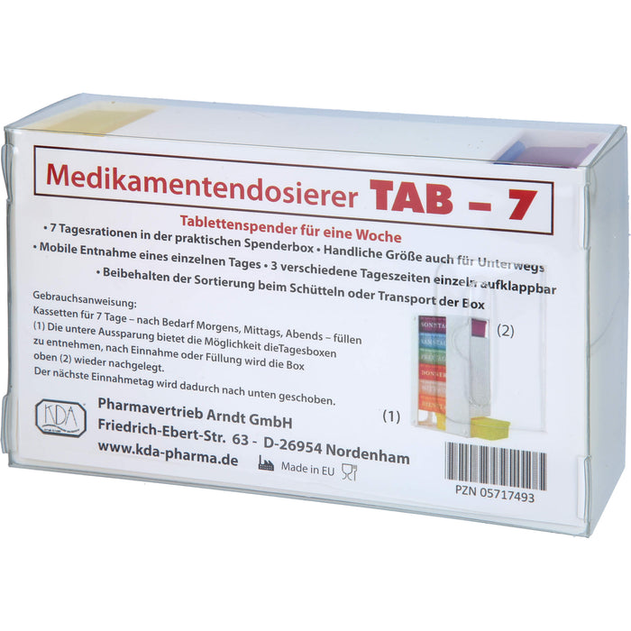 KDA Medikamentendosierer TAB-7 für 7 Tage mit je 3 Fächern, 1 St. Dosette
