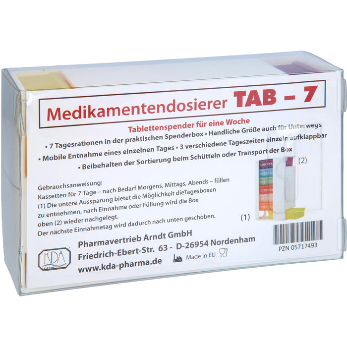 KDA Medikamentendosierer TAB-7 für 7 Tage mit je 3 Fächern, 1 St. Dosette