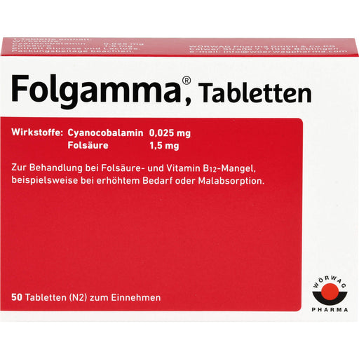 Folgamma Tabletten bei Folsäure und Vitamin B12 Mangel, 50 St. Tabletten