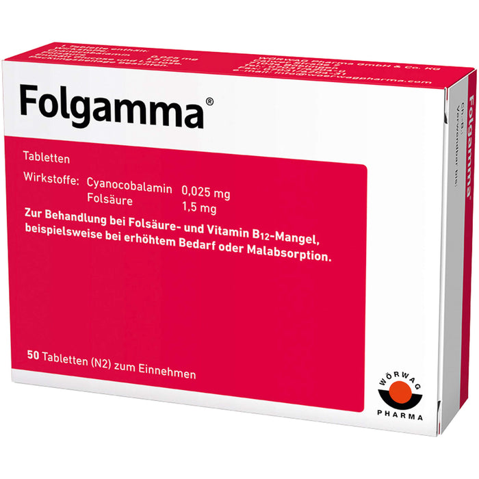 Folgamma Tabletten bei Folsäure und Vitamin B12 Mangel, 50 St. Tabletten