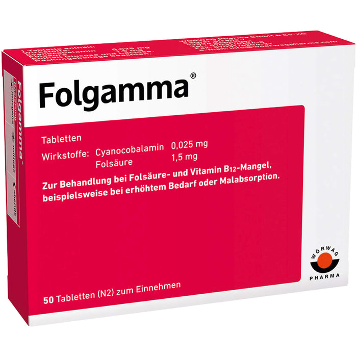 Folgamma Tabletten bei Folsäure und Vitamin B12 Mangel, 50 St. Tabletten