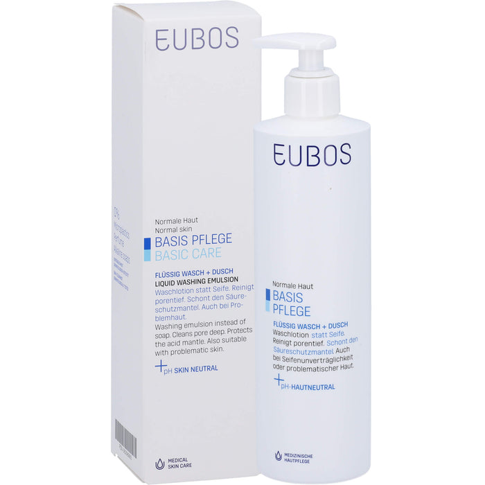 EUBOS flüssige Waschlotion für normale Haut blau pH neutral mit Dosierspender, 400 ml Lösung