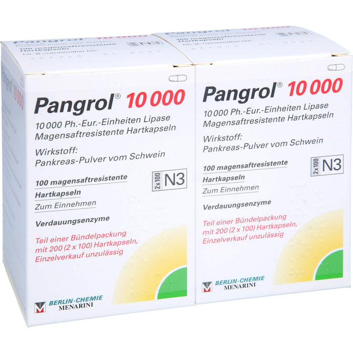Pangrol  10 000, 10 000 Ph.-Eur.-Einheiten Lipase Magensaftresistente Hartkapseln, 200 St. Kapseln