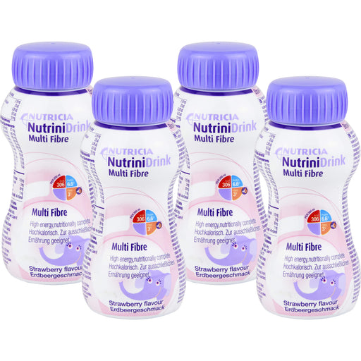 NUTRICIA NutriniDrink Multi Fibre hochkalorische Trinknahrung mit Erdbeergeschmack, 200 ml Lösung