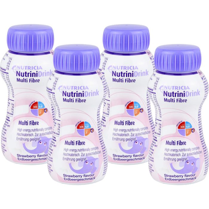 NUTRICIA NutriniDrink Multi Fibre hochkalorische Trinknahrung mit Erdbeergeschmack, 200 ml Lösung