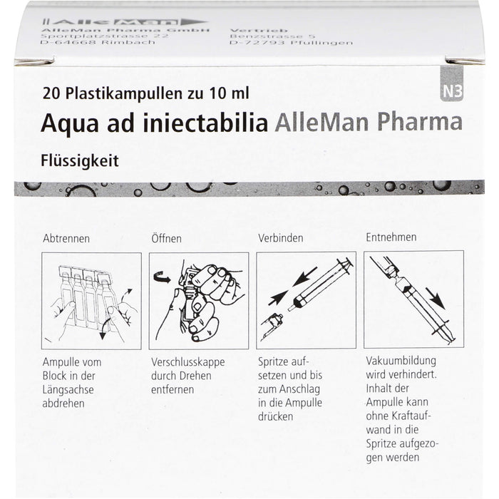 DELTAMEDICA Aqua ad injectabilia 10 ml Plastikampullen, 20 St. Ampullen