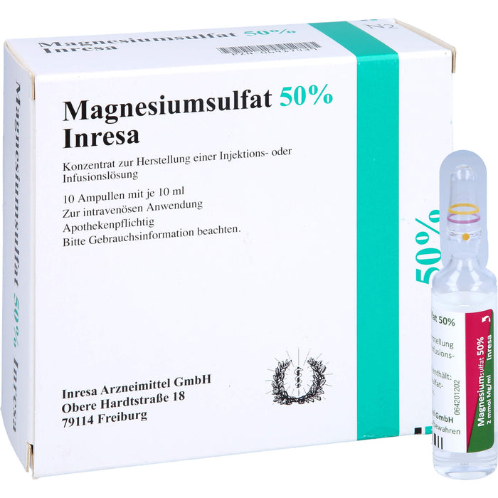 Magnesiumsulfat 50 % Inresa Konzentrat bei Schwangerschaftsvergiftung und Krämpfen, 100 ml Lösung