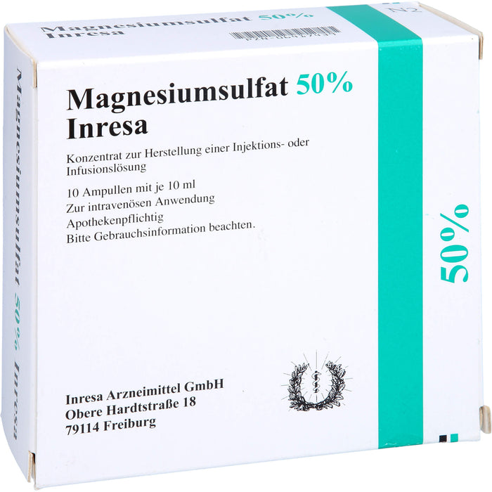 Magnesiumsulfat 50 % Inresa Konzentrat bei Schwangerschaftsvergiftung und Krämpfen, 100 ml Lösung